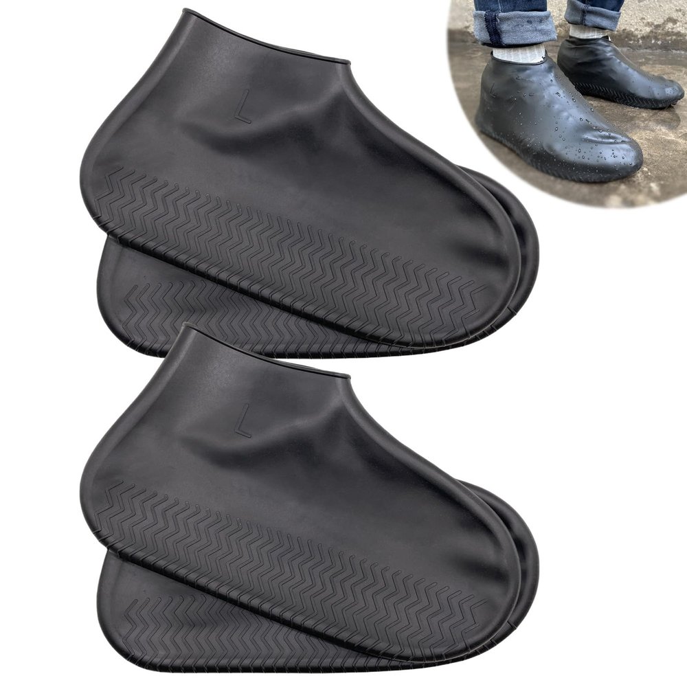 LSDWL Waterproof Shoe Covers 2 Pairs, Non-Slip Reusable for Rain - Black, L