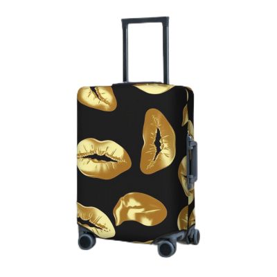 LZQPOEAS Travel Luggage Cover Suitcase Cover Suitcase Protector Gold Lips Luggage Washable Baggage Cover Elastic Anti-Scratch Suitcase Case Protector for Adult Personalized Suitcase