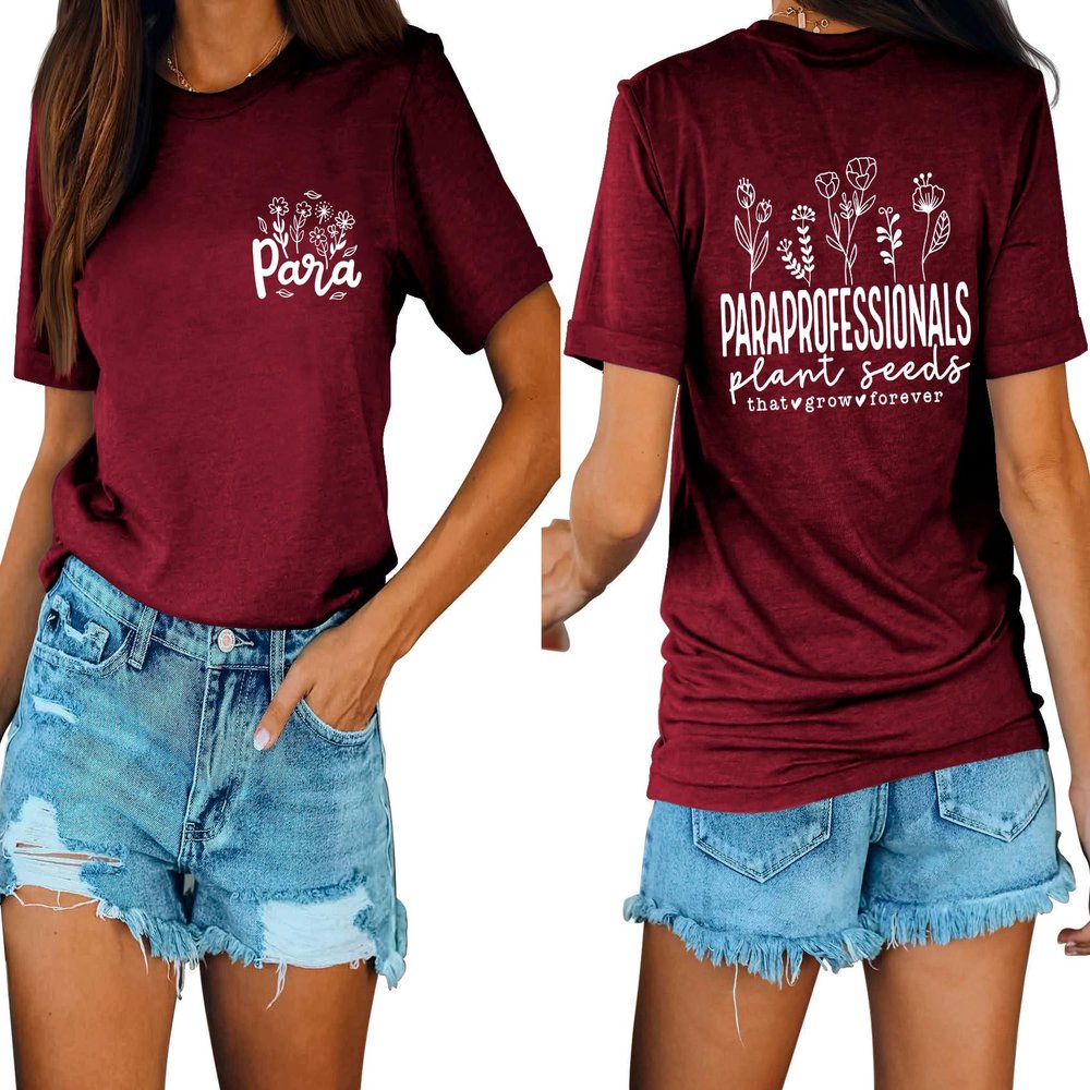 Floral Paraprofessional T Shirts for Women Cute Flowers Graphic Letter Printed Summer Tees Teacher Gift Tops