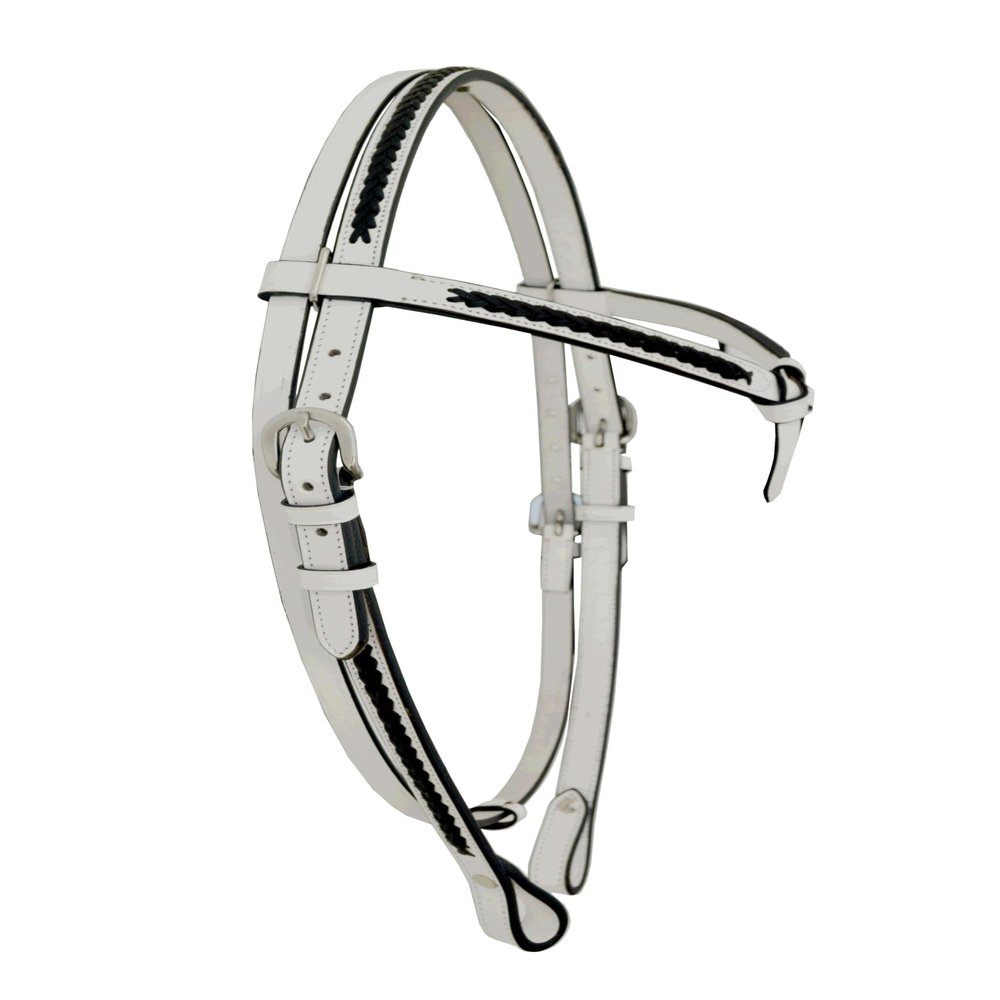 WeavingCraft Leather Headstall Bridle|Futurity Knot Browband|Hand Braided| Rawhide|White (Rawhide, Black)