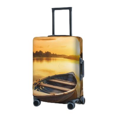 LZQPOEAS Travel Luggage Cover Suitcase Cover Suitcase Protector River Sunset Wooden boat Luggage Washable Baggage Cover Elastic Anti-Scratch Suitcase Case Protector for Adult Personalized Suitcase