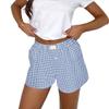 codcm Womens Y2K Boxer Shorts Cute Plaid Button Front Pajama Bottoms Pj Shorts Sleepwear(Light Blue,Small) view 1
