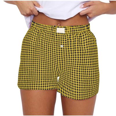 codcm Womens Y2K Boxer Shorts Cute Plaid Button Front Pajama Bottoms Pj Shorts Sleepwear(Yellow,3X-Large)