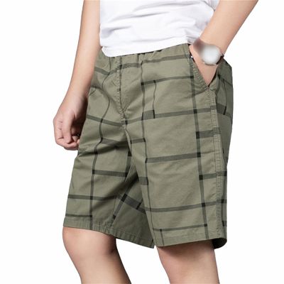 Men's Casual Plaid Beach Shorts Cargo Drawstring Loose Oversized Short Casual Elastic Waist Summer Men Short Pants (Green,3X-Large)