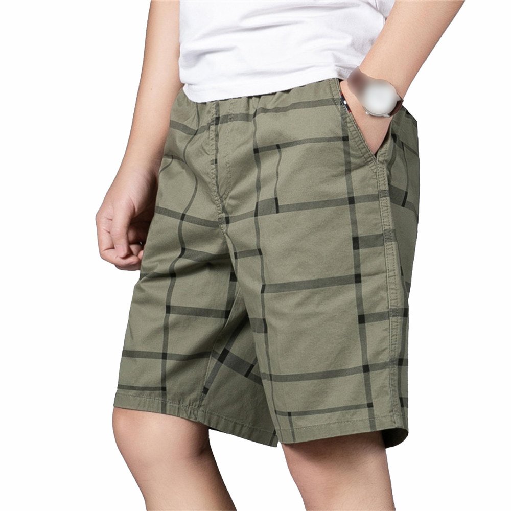 Men's Casual Plaid Beach Shorts Cargo Drawstring Loose Oversized Short Casual Elastic Waist Summer Men Short Pants (Green,3X-Large)