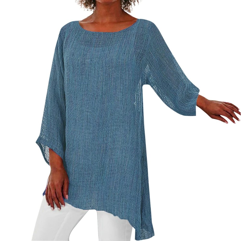 Buy Again Ladies Summer Tops and Blouses 2024 Loose Long Sleeve Tops for Women Half Sleeve Shirt Women Plus Size Womens Plus Long Sleeve Tops Women's 3/4 Sleeve T-Shirt Womens Fashion Blue