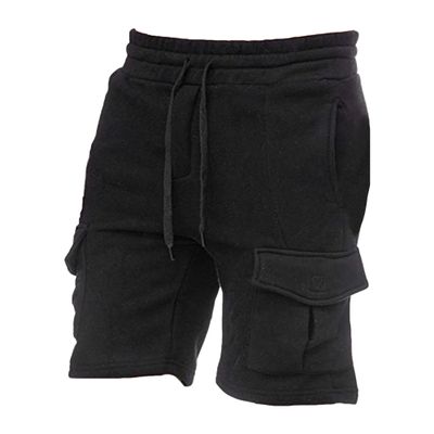 Mens Cotton Sweat Shorts Fleece Cargo Athletic Short Pants Elastic Waist Workout Work Men Short (Black,XX-Large)