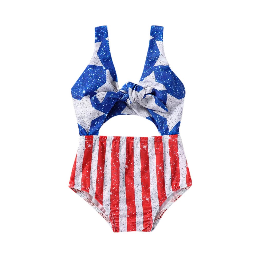 ZINTAOZT 4th of July Toddler Girl One Piece Swimsuit Stars and Stripes Print Bathing Suit Infant Summer Swimwear Sunsuit (B Red, 18-24 Months)