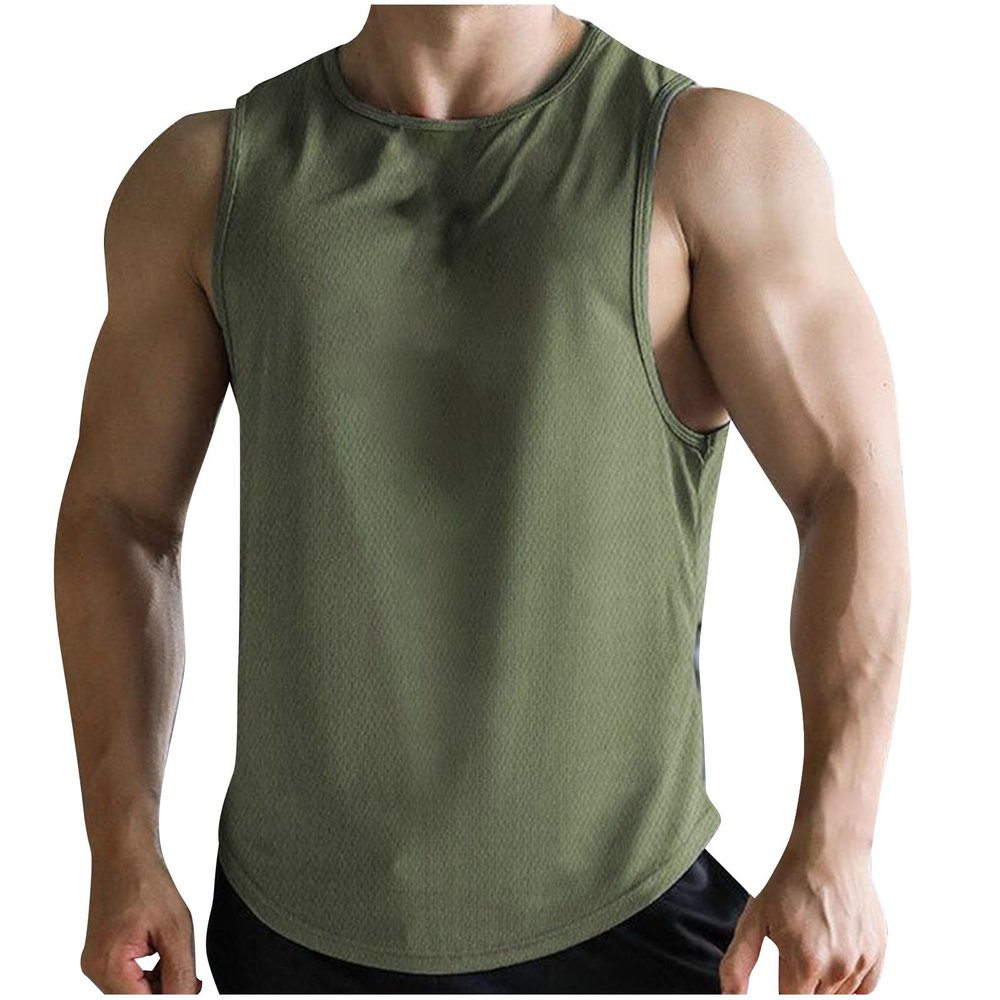 Prime Deals of The Day Today only Mens Tank Top Summer Fashion Solid Sleeveless Gym Workout Big and Tall Tee Tops Athletic Loose Casual Outfits Beach Tank Tops for Men Army Green XL