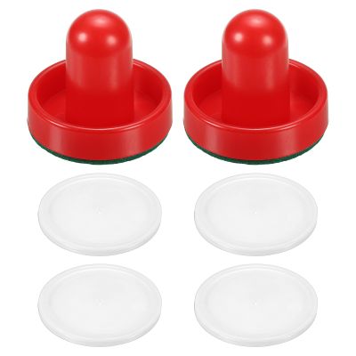 PATIKIL 60mm Air Hockey Pushers and Air Hockey Pucks, Handles Paddles Replacement Accessories for Games Tables(2 Pushers with Pads, 4 Pucks)