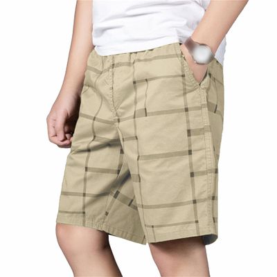 Men's Casual Plaid Beach Shorts Cargo Drawstring Loose Oversized Short Casual Elastic Waist Summer Men Short Pants (Khaki Color,3X-Large)