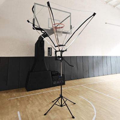 NUNETH Metal Basketball Shot Returner Net System for Hoop, Foldable Basketball Return Attachment, Floor Standing Basketball Pass Back Rebounder Net Trainer