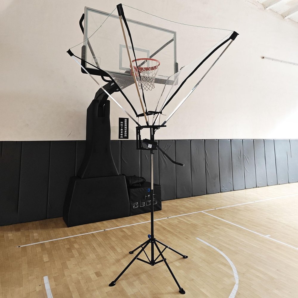 NUNETH Metal Basketball Shot Returner Net System for Hoop, Foldable Basketball Return Attachment, Floor Standing Basketball Pass Back Rebounder Net Trainer