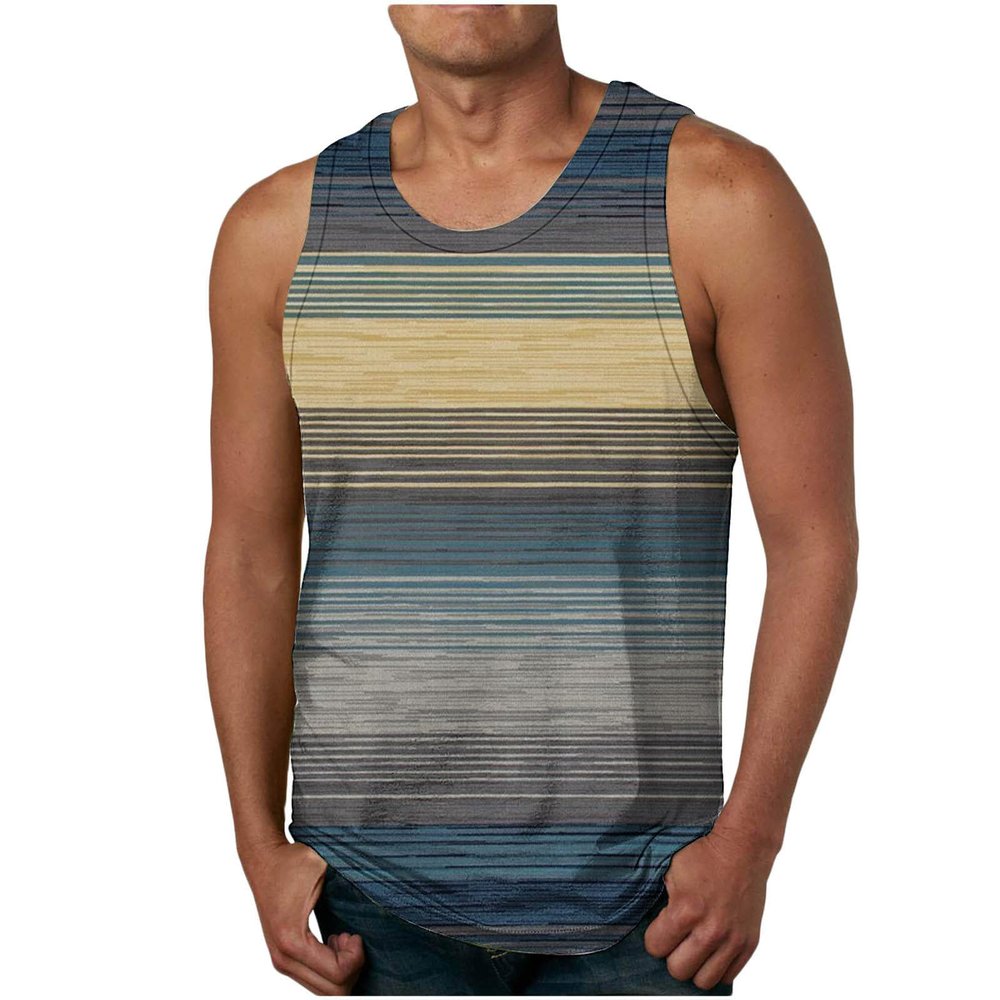 Amazon Outlet Store Clearance Prime Men's Tank Tops Funny Striped Sleeveless Big and Tall Tee Tops Summer Casual Crewneck Vacation Tropical Shirts Sleeveless Shirts for Men 2024 Blue L