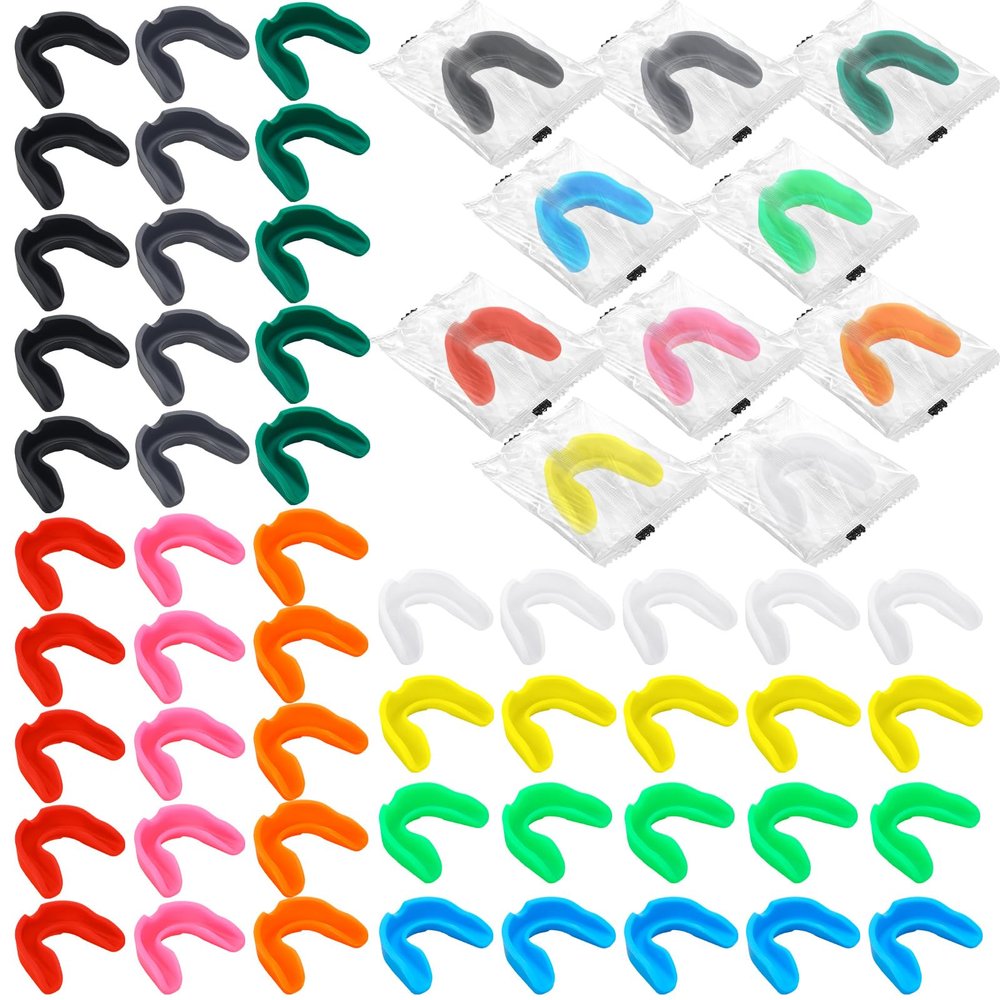 Frienda 50 Pcs Football Mouth Guards Bulk Youth Football Mouthpiece Sport Athletic Mouthguard Gum Teeth Guard for Hockey Karate Basketball Boxing Basketball Rugby(Fresh Colors)