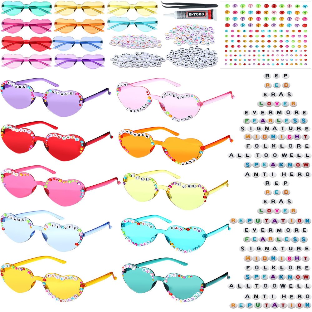 Saysurey 20 Pairs DIY Heart Sunglasses Popular Singer Themed Party Favors Friendship Heart Shaped Sunglasses for Girls Women Fans Birthday Party Supplies