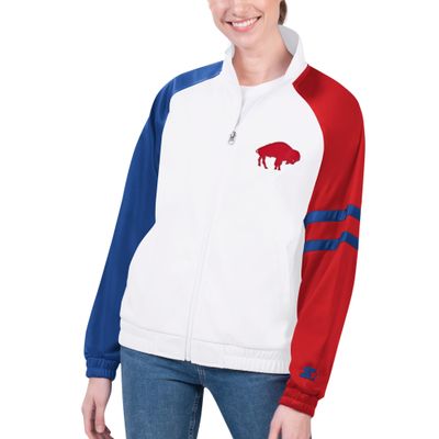 STARTER Women's White Buffalo Bills Curve Ball Raglan Full-Zip Track Jacket
