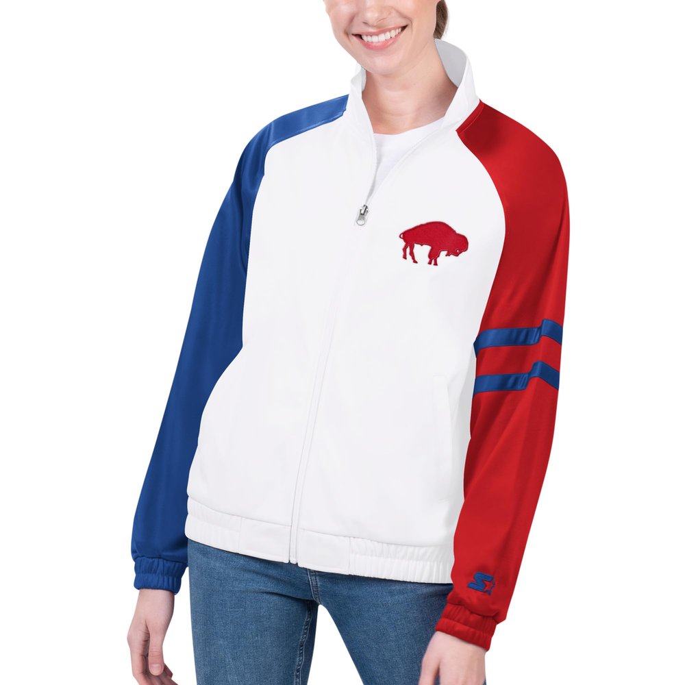 STARTER Women's White Buffalo Bills Curve Ball Raglan Full-Zip Track Jacket