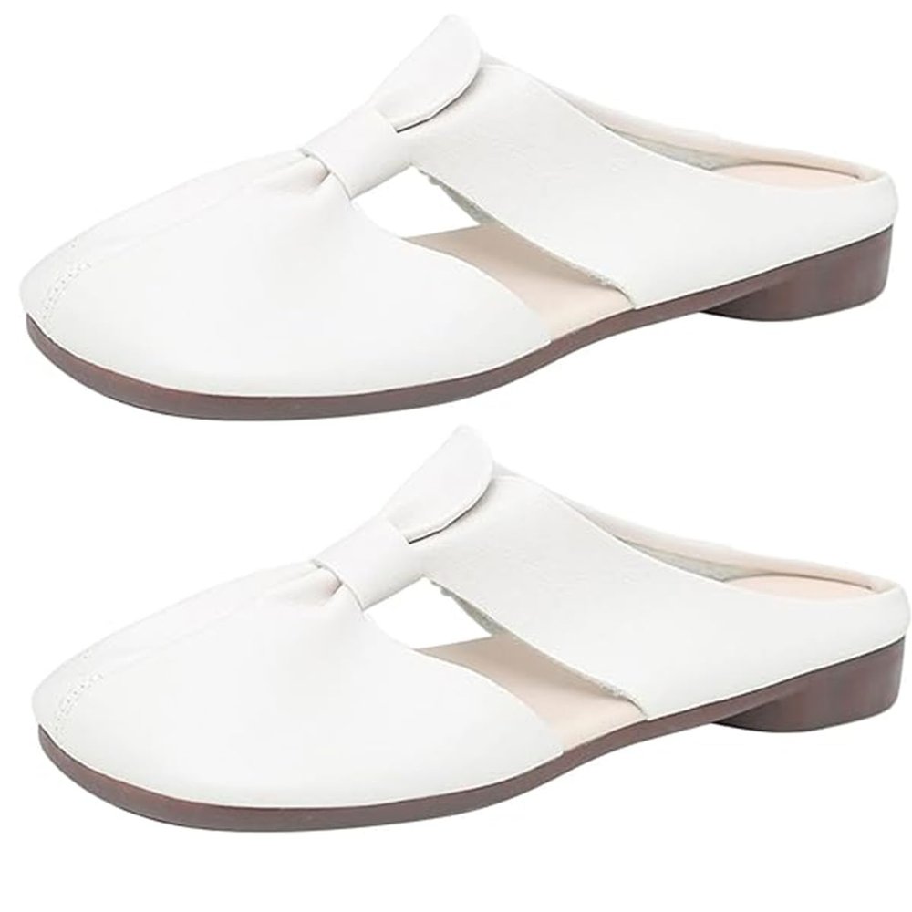 BAZHAIRQ Women's Hollow Out Flats Mules Non-Slip,Women's Round Toe Mules,Open Back Flat Loafers for Ladies (42,White)
