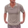 xoxingysm Casual Polo Shirts for Men Knitted Short Sleeve Comfy Breathable Cuban Guayabera Textured T Shirts V-Neck Slim Fit Muscle Workout Tops Business Golf Sport Tee Shirts Khaki view 1