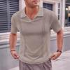 xoxingysm Casual Polo Shirts for Men Knitted Short Sleeve Comfy Breathable Cuban Guayabera Textured T Shirts V-Neck Slim Fit Muscle Workout Tops Business Golf Sport Tee Shirts Khaki view 2