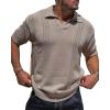 xoxingysm Casual Polo Shirts for Men Knitted Short Sleeve Comfy Breathable Cuban Guayabera Textured T Shirts V-Neck Slim Fit Muscle Workout Tops Business Golf Sport Tee Shirts Khaki view 3