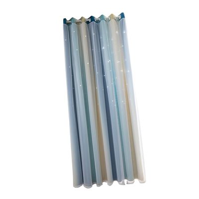 Cabilock Stylish Blackout Curtain with Hollow Design for Home Living Room and Bedroom Gradient Blue Perforated Installation Decorative Window Treatment