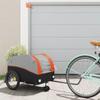 vidaXL Heavy-Duty Bike Cargo Trailer - Iron Tow Cart/Bicycle Carrier with Safety Flag, Black/Orange, Max Load 99.2 lb view 2