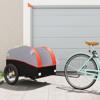 loibinfen Bike Trailer Bicycle Trailer, Bicycle Cargo Trailer, Two-Wheel Bike Luggage Wagon Bicycle Trailer with Safety Flag, Black and Orange 99.2 lb Iron 52.4"x26.8"x26.8", -176