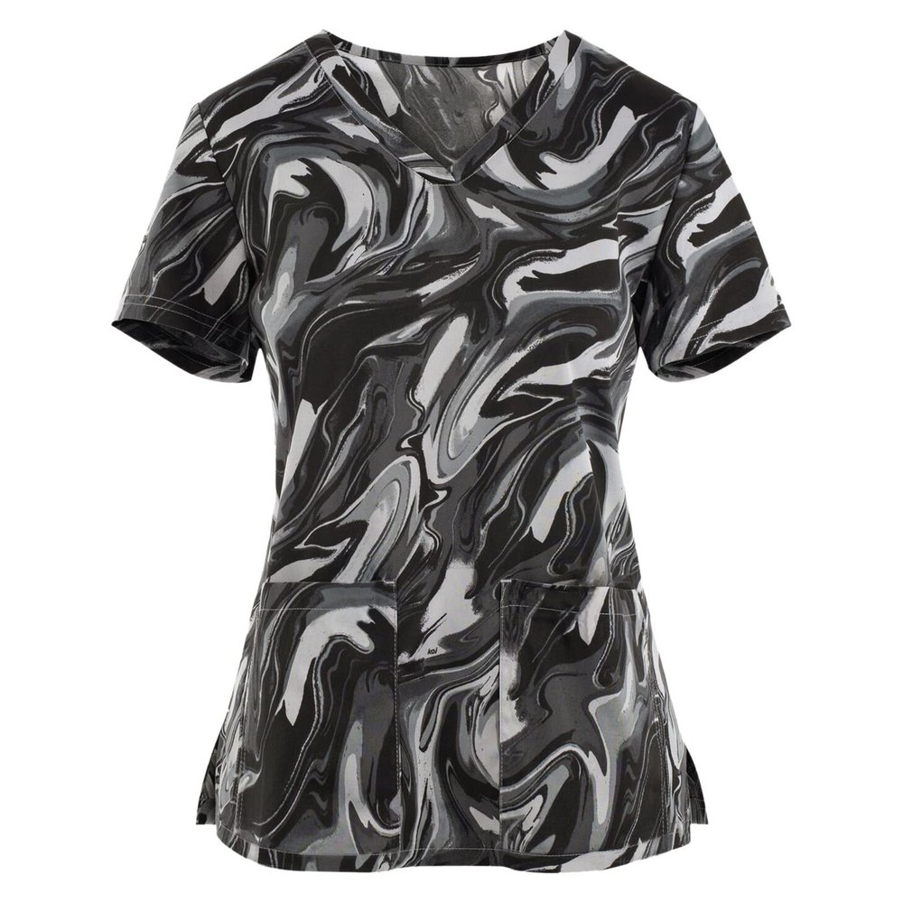 Medical Scrubs for Women Womens Scrub Tops Fashion Printed Work Uniform T-Shirt V Neck Short Sleeve Nurse Scrub Tunic Blouses with Pockets 5X-Large Black