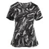 Medical Scrubs for Women Womens Scrub Tops Fashion Printed Work Uniform T-Shirt V Neck Short Sleeve Nurse Scrub Tunic Blouses with Pockets 5X-Large Black view 1