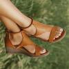 Ladmiple Womens Wedges Shoes Women's Closed Toe Espadrilles Wedges Tie Up Wedge Sandals Women's Elastic Ankle Strap Espadrilles Wedge Sandals view 2