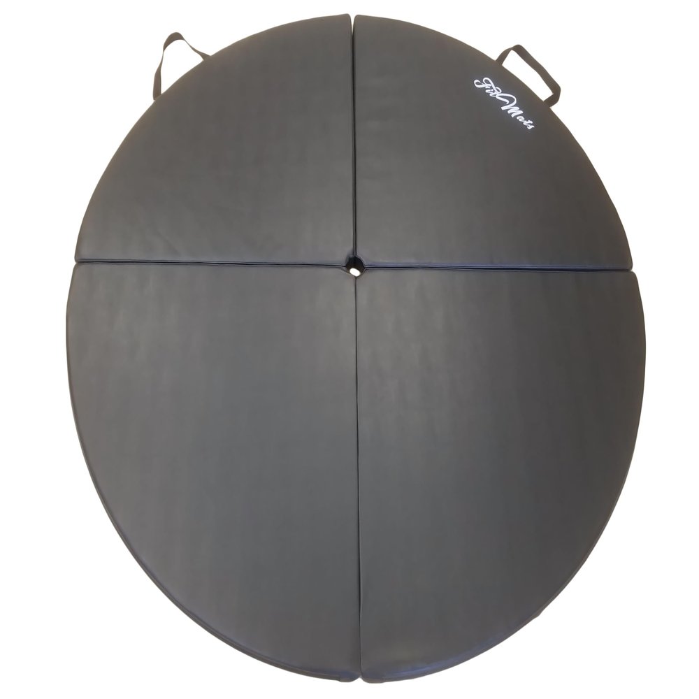FitMats 2in Thick Cross Linked EPE Foam Safety Padding Portable Crash Mat. 5 Foot Wide Circular Exercise and Dance Pole Cushion w/PU Leather Skid Proof Covering for Superior Durability!, Black