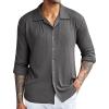 xoxingysm Mens Button Down Shirts Knitted Loose Fit Stretchy Textured Single Breasted Solid Long Sleeve Shirts Spring Fall Outdoor Hiking Camping Tops Soft Comfy Casual Tops Dark Gray view 1