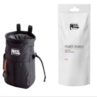 Petzl SAKAPOCHE Chalk Bag with Power Crunch Chalk (200g) - Ergonomic with Zip Pocket for Gym, Sports and Trad Climbing - Black