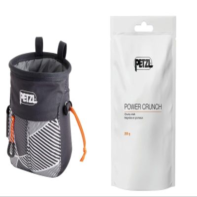 Petzl SAKAPOCHE Chalk Bag with Power Crunch Chalk (200g) - Ergonomic Bag with Zip Pocket for Gym, Sports and Trad Climbing - Black Dazzle