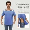 HORSSLE Post Shoulder Surgery Shirt, Comfy Wear After Surgery Short Sleeve Shirts, Full Open Side Snap Chemo & Dialysis Blue view 2