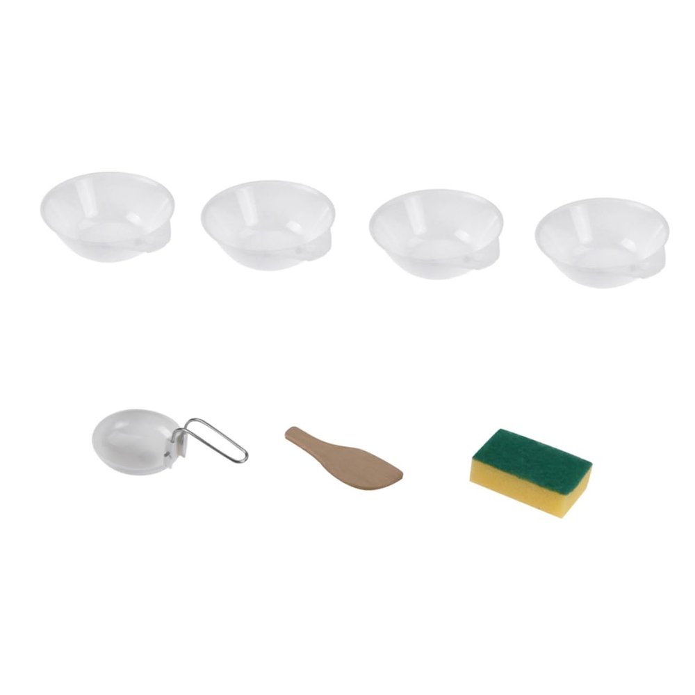 POPETPOP 7pcs Portable Outdoor Camping Tableware Set Lightweight Plastic Bowls Soup Spoon Wooden Turner and Sponge for Easy Cleaning and Travel