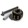 Barnacle Footstop for Longboard Skateboard, Downhill or Surfskate (Assembled Kit w/Hardware & Tool, Black/Gold + Brass Metal Studs, Low Barrel 0.60in) view 1