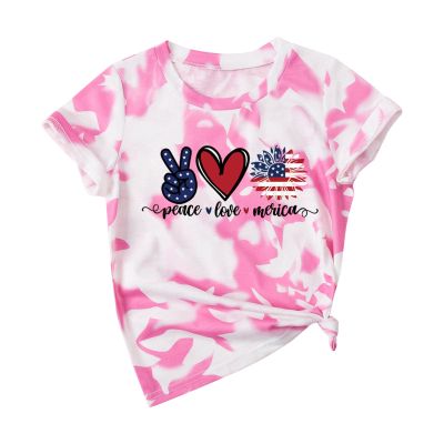 NineFit Basics Kid Toddler 4th of July 3D Printed Tees American Independence Day Shirts Little Boys Girls Short (Pink, 12-24 Months)