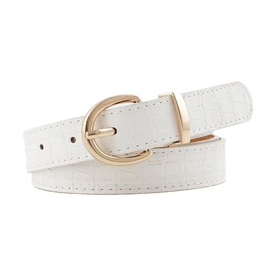 REHJJDFD Women's Pattern Belt Pu Leather Round Pin Buckle Casual Solid Jeans Style Belt white 105CM