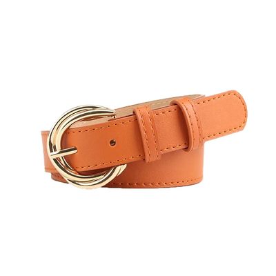 REHJJDFD Women's Belt Pu Leather Round Oval Pin Buckle Versatile Casual Jeans Coat Solid Belt C5 105CM