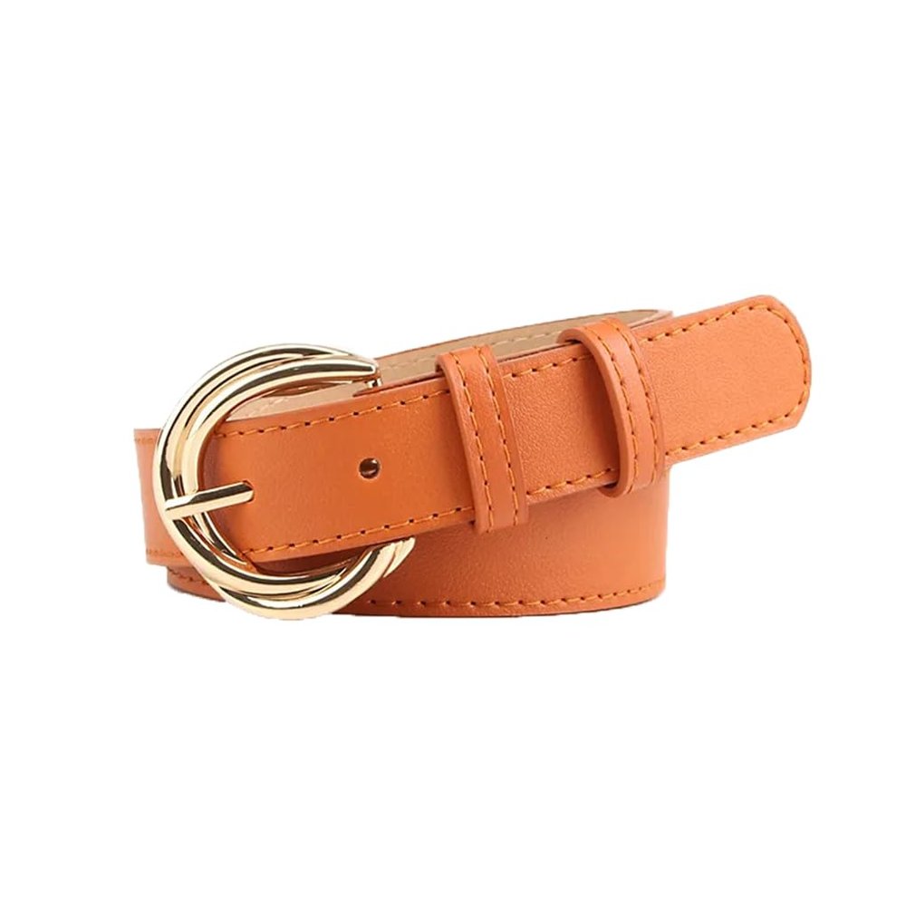 REHJJDFD Women's Belt Pu Leather Round Oval Pin Buckle Versatile Casual Jeans Coat Solid Belt C5 105CM