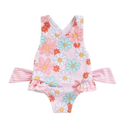 Toddler Girls Summer One Piece Bathing Suit Kids Girl Swimsuit Cute Floral Ruffles Swimwear Sleeveless Beach Wear (Pink-Colorful Flowers, 5-6 Years)