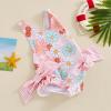 Toddler Girls Summer One Piece Bathing Suit Kids Girl Swimsuit Cute Floral Ruffles Swimwear Sleeveless Beach Wear (Pink-Colorful Flowers, 5-6 Years) view 2