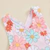 Toddler Girls Summer One Piece Bathing Suit Kids Girl Swimsuit Cute Floral Ruffles Swimwear Sleeveless Beach Wear (Pink-Colorful Flowers, 5-6 Years) view 3