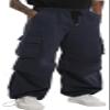 AITFINEISM Men's Casual Cargo Pant Elastic Waist Drawstring Streetwear Parachute Pants (34, Navy)