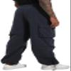 AITFINEISM Men's Casual Cargo Pant Elastic Waist Drawstring Streetwear Parachute Pants (34, Navy) view 4