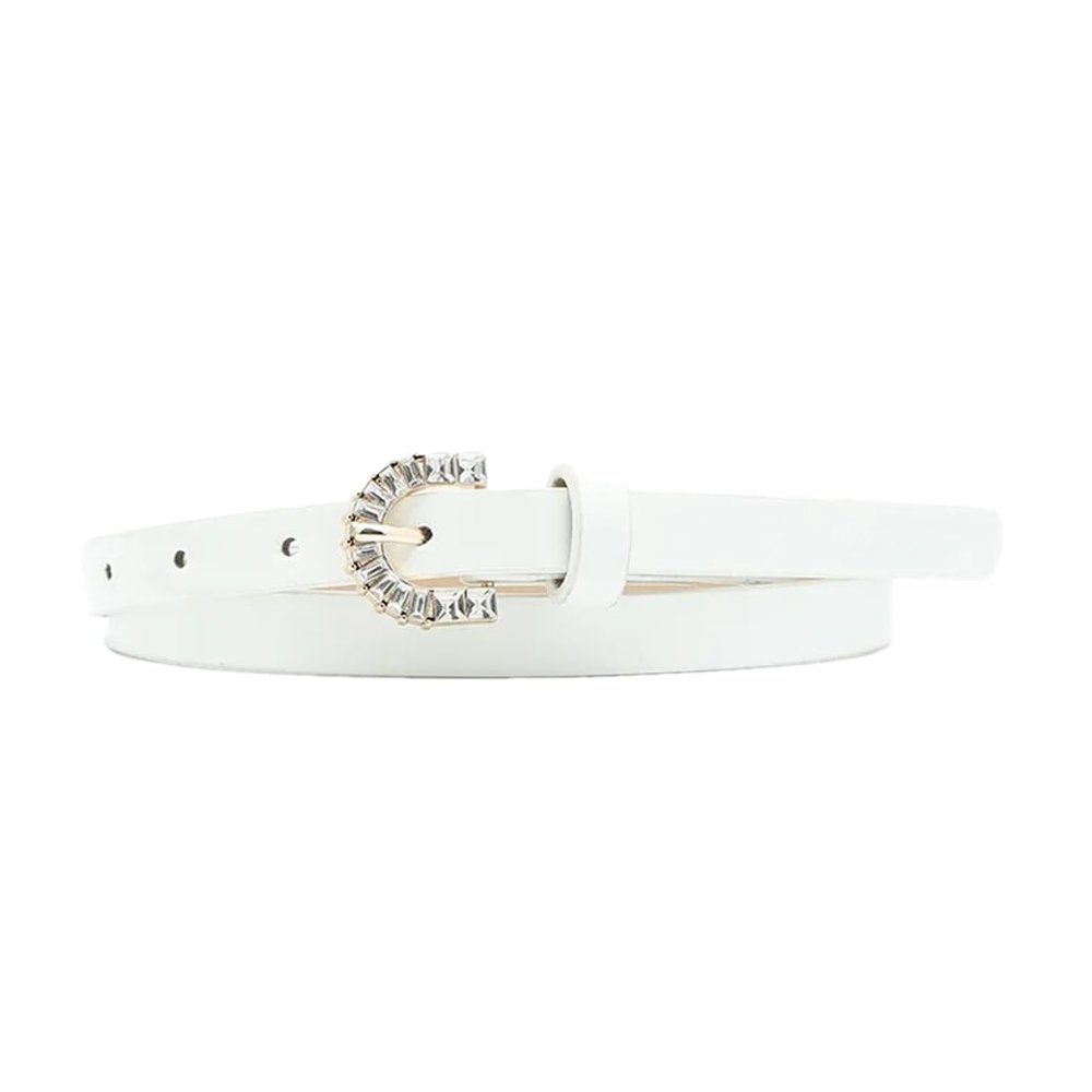 REHJJDFD Women's Belt Slender Pu Leather Silver Pin Buckle Casual Versatile Belt C4 105CM