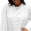 Women's Swiss Dot Chiffon Dress Ruffle Neck Long Sleeve Dress Loose Chiffon Ruffle Trim A-Line Shift Dresses (X-Large,White) view 3